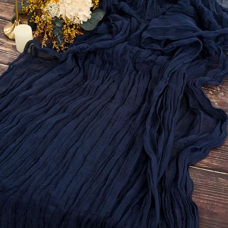 Set mit 2 Tischläufern in Royal Navy Blue Etamine, 90 x 300 cm aus rustikalem Gaze-Stoff, Tischdekoration für Hochzeiten, Feiern und Brautpartys