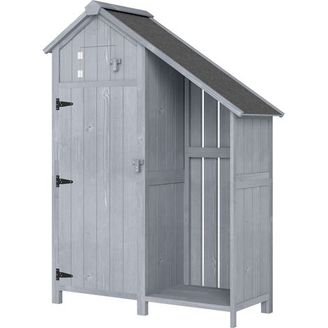 Abri de jardin en bois, extérieur, résistant aux intempéries, avec toit en asphalte et étagère, 129 x 51,5 x 180 cm, gris (1/5)