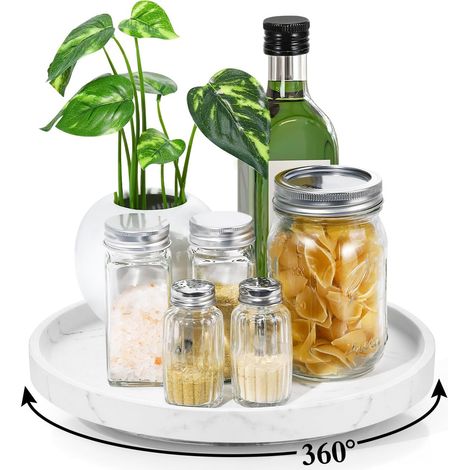 Lazy Susan Organiseur de Salle de Bain Rotatif à 360° Diamètre 27 cm en résine pour Armoire Salle à Manger, Table, étagère à épices rotative pour Bouteilles cosmétiques, Gravier Blanc (1/5)