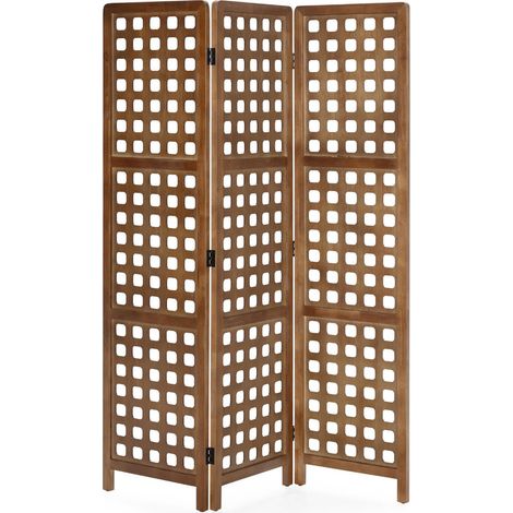 Paravent bois naturel ajouré ambiance chaleureuse et design - bois naturel chaleureux (1/2)