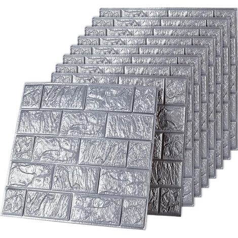 20 Pièces Autocollants Muraux Texturés Aspect Pierre 3x3cm Argent, Décorations Murales 3D Fournitures Papier Peint Revêtement Murs Intérieurs (1/5)