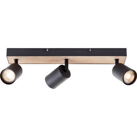 Jello Wood LED Spotbalken 3-flammig – Schwenkbare Deckenleuchte mit FSC®-zertifiziertem Holz, schwarz/holz, inkl. 3× LED GU10, 345 lm, warmweiß, dimmbar, IP20 (1/5)