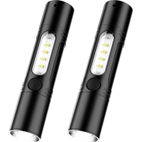 2 Pièces Lampe Torche LED, Lampe de Poche LED Haute Puissance Rechargeable USB avec Cordon, Fonction Sifflet, Zoomable, 5 Modes pour Éclairage/Camping/Randonnée/Urgence [Classe énergétique A] (1/5)