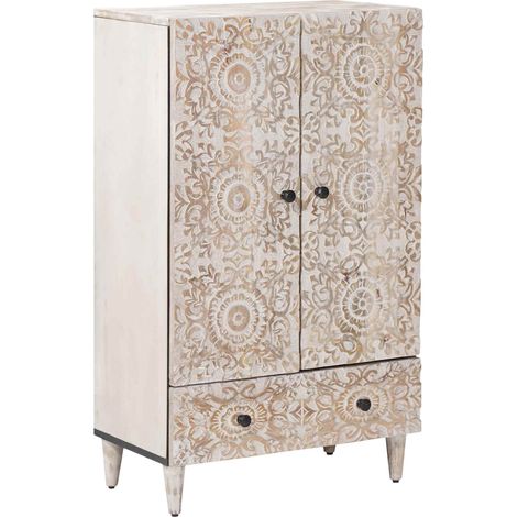 vidaXL Mobile Alto Bianco 60 x 33,5 x 100 cm Legno di mango