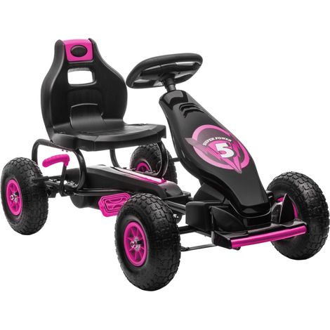 Kart pour enfants, avec pédales, siège réglable, intérieur et extérieur, à partir de 5 ans, rose + noir, 121 x 58 x 61 cm