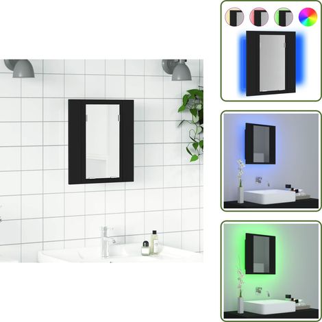 Armoire à miroir de salle de bain LED Noir 40x12x45cm Acrylique - Armoire Salle De Bain - Meuble Salle De Bain - Miroir Led - Éclairage Rvb - Rangement Salle De Bain (1/5)