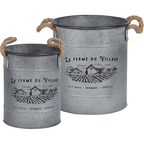 Lot de 2 pots à fleurs métal décoré (1/3)