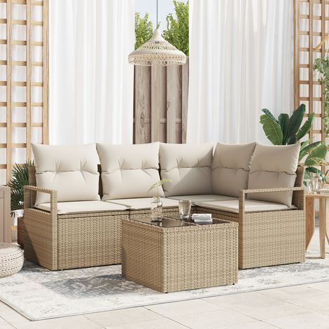5-teiliges Garten Sofa Set mit Kissen Braunes Poly Rattan vidaXL337454 (1/5)