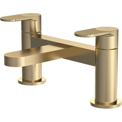 Nuie Cyprus Fluted Pillar Mounted Bath Filler Tap - Brushed Brass