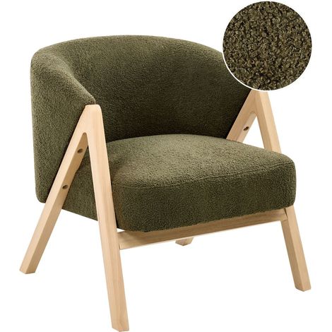 Armchair Dark Green Boucle Fabric Accent Chair Wooden Legs Modern Design Living Room Bedroom SKEI (1/5)