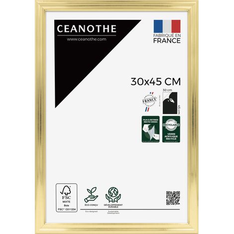 Cadre Photo Doré 30x45 cm et 45x30 cm – Cadre pour Photo 30x45 cm - Convient au  – Fabriqué en France – Cadre Photo Julia Doré 30x45 cm en résine recyclée - Verre acrylique Incassable