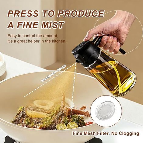 Flacone spray per olio, dispenser per olio e aceto, spray per olio d'oliva, aiuto in cucina, bilancia, vetro, 8 x 8 x 18,5 cm, per erogare varie salse e oli, consente di (1/5)