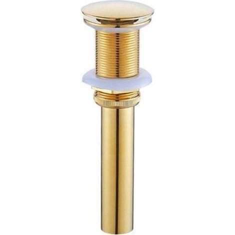 Bonde de lavabo sans trop-plein – Mécanisme à ressort – Laiton bronzé – Finition élégante – Valve draineur universelle – Couleur or (1/4)