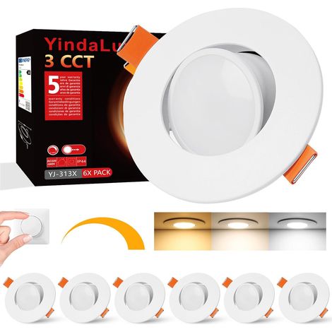 Spot LED Encastrable Blanc Dimmable Extra Plat 5W Spot LED 220V Blanc Chaud 3000K Blanc Neutre 4000K Blanc Froid 6000K Éclairage Encastré 68mm,Orientable Spots de Plafond de Salle de Bain,Lot de 6 (1/5)