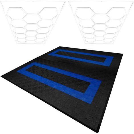 Hexagon LED Lights x 2 & Vented Garage Floor Tiles With Edges -