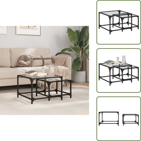 Satztische 2 Stk. mit Glasplatte Transparent Stahl - Couchtisch - Satztisch - Glastisch - Wohnzimmerstil - Modernes Design (1/5)