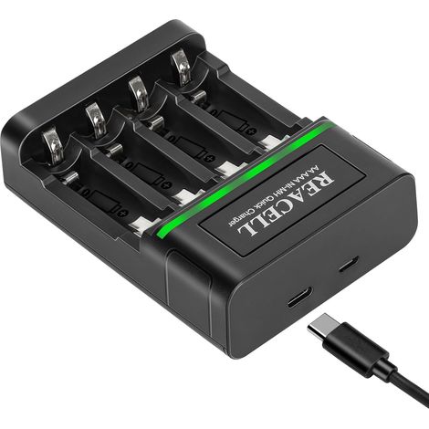 4 Slots Chargeur de Piles Rapide pour AA AAA Pile Ni-MH  avec Indicateurs LED Intelligents, Slot de Charge Indépendant, Type-c et micro USB ports, pour AA/AAA Rechargeables batterie (1/5)