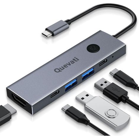 Hub USB C (5 en 1), HDMI 4K @ 60 Hz avec 100 W, USB 3.0, fonction de charge PD 100 W, ports OTG pour MacBook Pro, iMac, iPad Air, Chromebook, iPhone 15 Pro, Dell XPS, etc (1/5)
