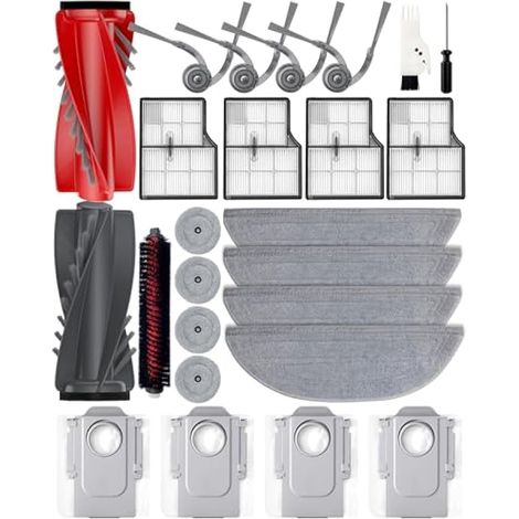 Repuestos adecuados para Roborock Saros 10, juego de 25 piezas, 2 cepillos principales, 4 cepillos laterales, 4 bolsas para polvo, 4 filtros HEPA, 4+4 almohadillas de fregado de doble vibración (1/5)