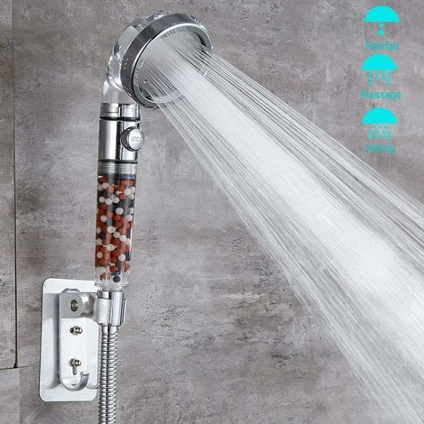 Pommeau de douche anti calcaire haute pression SPA avec arrêt d’eau douchette 3 modes pulvérisation économie d’eau filtrant à main ou mural ABS (1/5)
