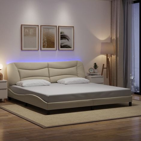 Estructura de cama con LED sin colchón Hvar tela color crema 200x200 cm vidaXL (1/5)