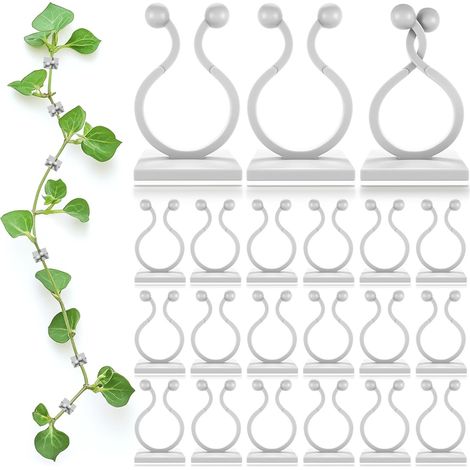 100 transparente Pflanzenclips für Kletterpflanzen im Innenbereich, weiße, flexible Wandclips, Universalgröße, selbstklebende Rückseite (1/5)