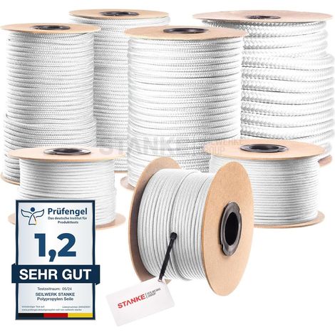 Seilwerk STANKE Polypropylen Seil geflochten PP Seil Polypropylenseil WEISS Festmacher Flechtleine Tauwerk Tau Reepschnur, 12mm, 25m