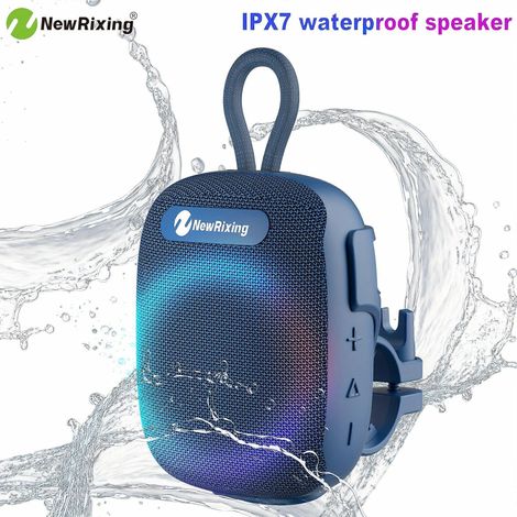 Enceinte sans fil portable étanche IPX7, stéréo 8 W avec basses profondes, lumières RGB, appairage TWS, mousqueton, appels mains libres pour le vélo et les activités de plein air. (1/5)