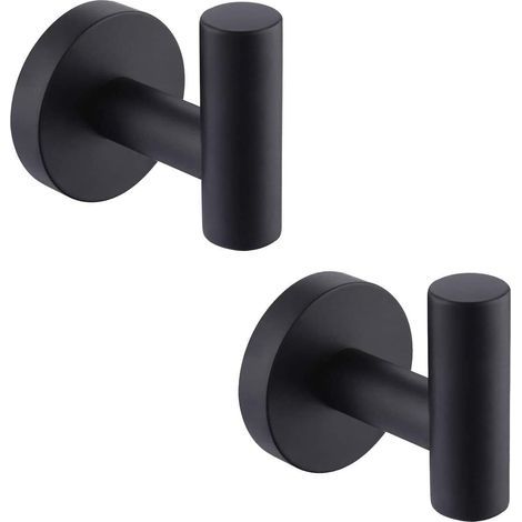 2 pièces Crochets porte-serviettes,Patère ronde perforée en acier inoxydable, noire (1/5)