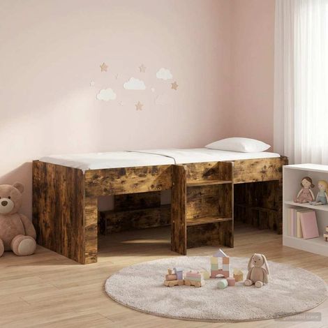Lit mezzanine enfant avec échelle en bois d’ingénierie chêne fumé 90 x 190 cm - PANGIVO (1/5)