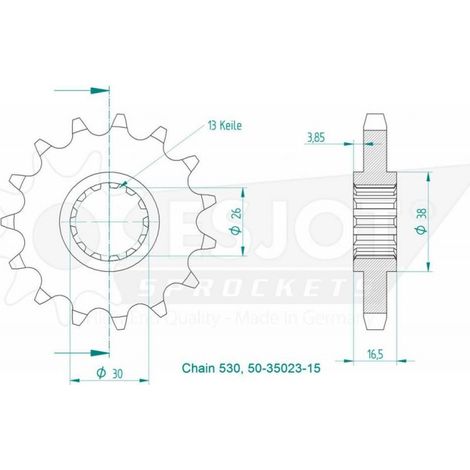 Pignon Lightweight - 530 - 14 Dents - Made in Germany