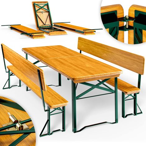 CASARIA® Ensemble table et bancs pliants en bois 170 cm avec dossiers amovibles 8 personnes Salon de jardin terrasse fête