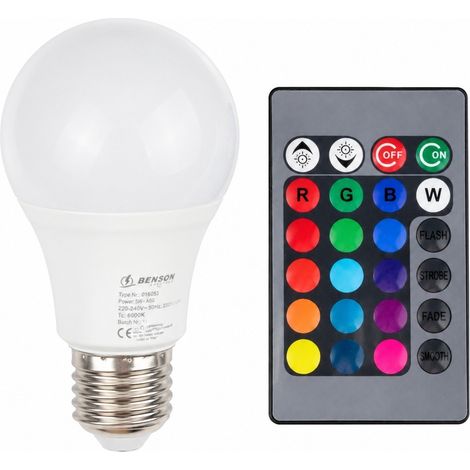 Ampoule LED E27 4W RGB à changement de couleur avec télécommande, intensité réglable, 16 couleurs (1/2)