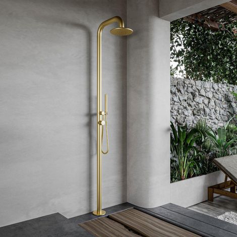 Fortifura Outdoor Deluxe Douche extérieur sur pied - Inox 316 - douchette - douche pluie - Laiton brossé (1/5)