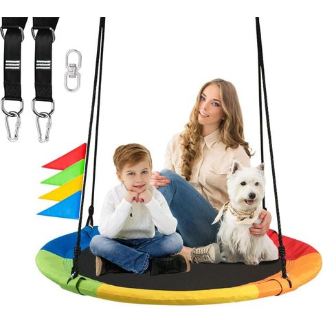 Balancoire Nid d'Oiseau, Charge Max 320kg, Diamètre 100cm, Balançoire d'extérieure pour Enfants et Adultes, Hauteur Réglable, Portique Balançoire Ronde pour Aire de Jeux Jardin (Coloré) (1/5)
