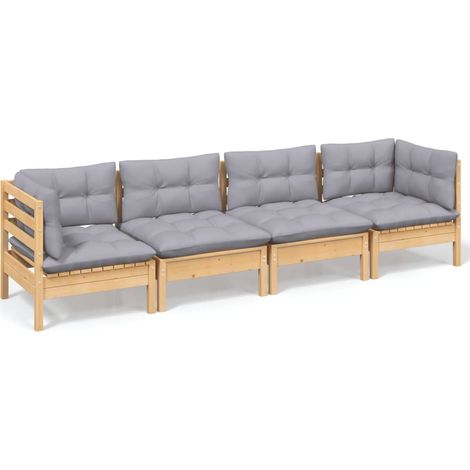 Salon de jardin 4 pcs Contemporain, Ensemble repas de jardin, avec coussins gris Bois de pin massif OIB3031E (1/5)