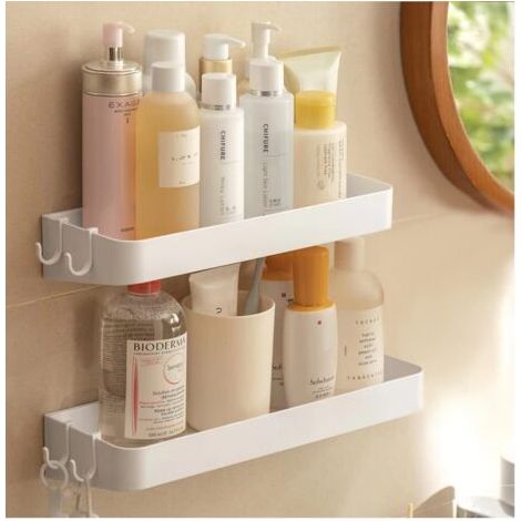 Duschhalterung, Wand-Aufbewahrungshalterung, 2 Stk., ohne Stanzen, 40 cm, mit nagellosen Aufklebern, geeignet für Bad und Küche