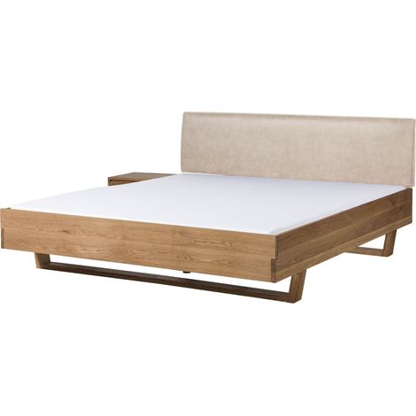 Letto in legno di rovere  200x200x86 oliato naturale con comodino a sinistra - testiera beige  FICHTELBERG 152 (1/3)
