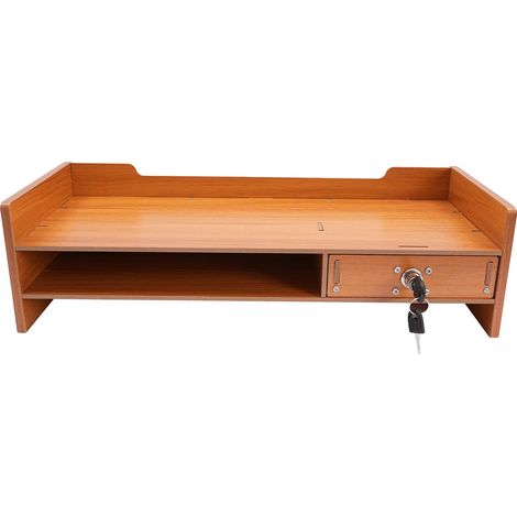 Soporte para monitor, diseño que ahorra espacio, almacenamiento con doble cajón, madera. (1/2)