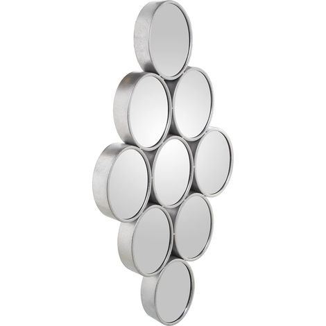 Miroir Mural avec 9 Cercles en métal et Miroir argenté 39,5 x 5 x 79,5 cm, Miroir 12 x 16 cm (1/3)