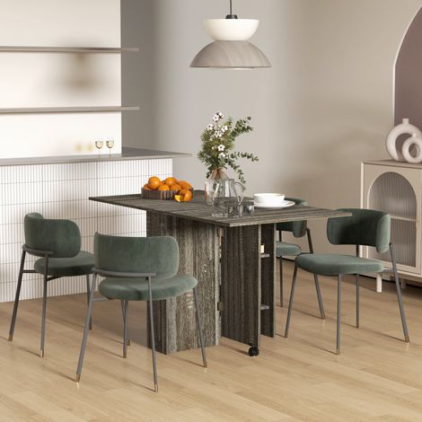 Table de salle à manger pliante, table de cuisine à abattants pour 6 personnes, table pliante gain de place avec 2 étagères ouvertes et roulettes verrouillables, pour salon, bureau, 140 x 75 x 74 cm, (1/5)