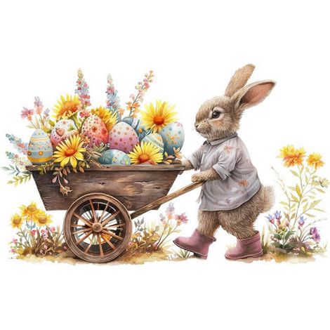 Pâques fenêtre Clings décoration mignon lapin Pushing Cart fenêtre Sticker réutilisable Static PVC Decals pour printemps fête porte mur verre fenêtre décoration intérieure (1/5)