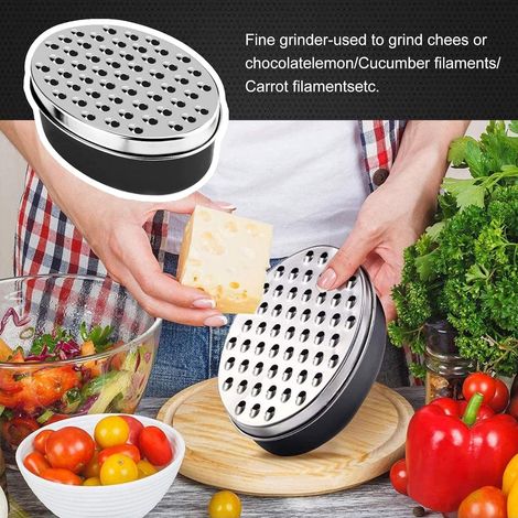 Râpe à fromage avec plateau de récupération - Double trancheuse à légumes pour la cuisine - Convient pour le gingembre, les carottes et le citron - Râpe multifonction noire avec planche à découper (1/5)