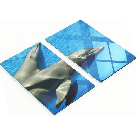Tableros de vidrio decorativos multifuncionales con estampado de delfines, 2x30x52 cm.