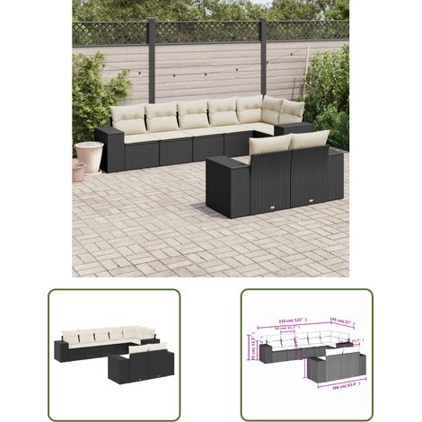 The Living Store 8-tlg. Garten-Sofagarnitur mit Kissen Schwarz Poly Rattan - Gartensofas - Outdoor Möbel - Gartenmöbel Set - Rattan Gartenmöbel - Lounge Set (1/3)