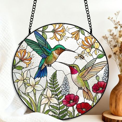 Attrape-soleil colibri vitrail 9 cm décoration fenêtre suspendue oiseau coloré cadeau femme (1/5)