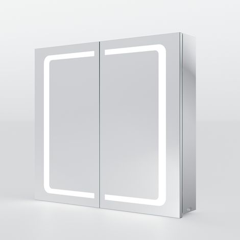 SONNI LED Spiegelschrank Badezimmerspiegel Badspiegel Kippschalter Steckdose Edelstahl 70x65cm Kabelloses Scharnier Design (1/5)