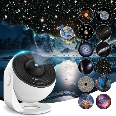Planetarium-Sternenprojektor, Galaxienprojektor, realistisches Sternennachtlicht mit 12 Filmscheiben, Sonnensystem-Sternbild Mond für Kinder, Weiß