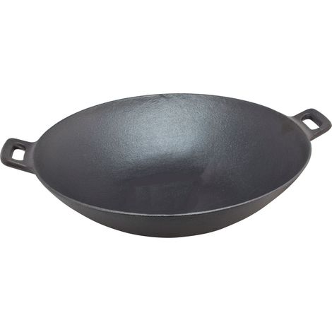 Gusseisen Wok - 36x11cm - Wokpfanne Gusspfanne Grillpfanne Eisenpfanne Induktion