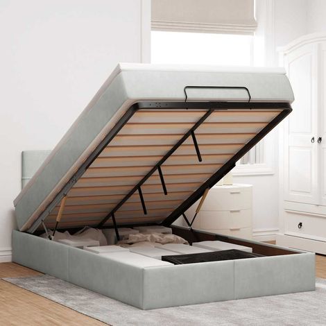 Cama otomana con colchón y LED terciopelo gris claro 120x190 cm (1/5)